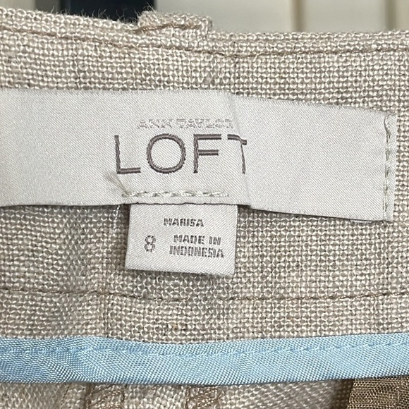 Loft Women’s 100% Linen Oatmeal Beige Flat Front Trousers Size 8 Wide Leg - Picture 9 of 10